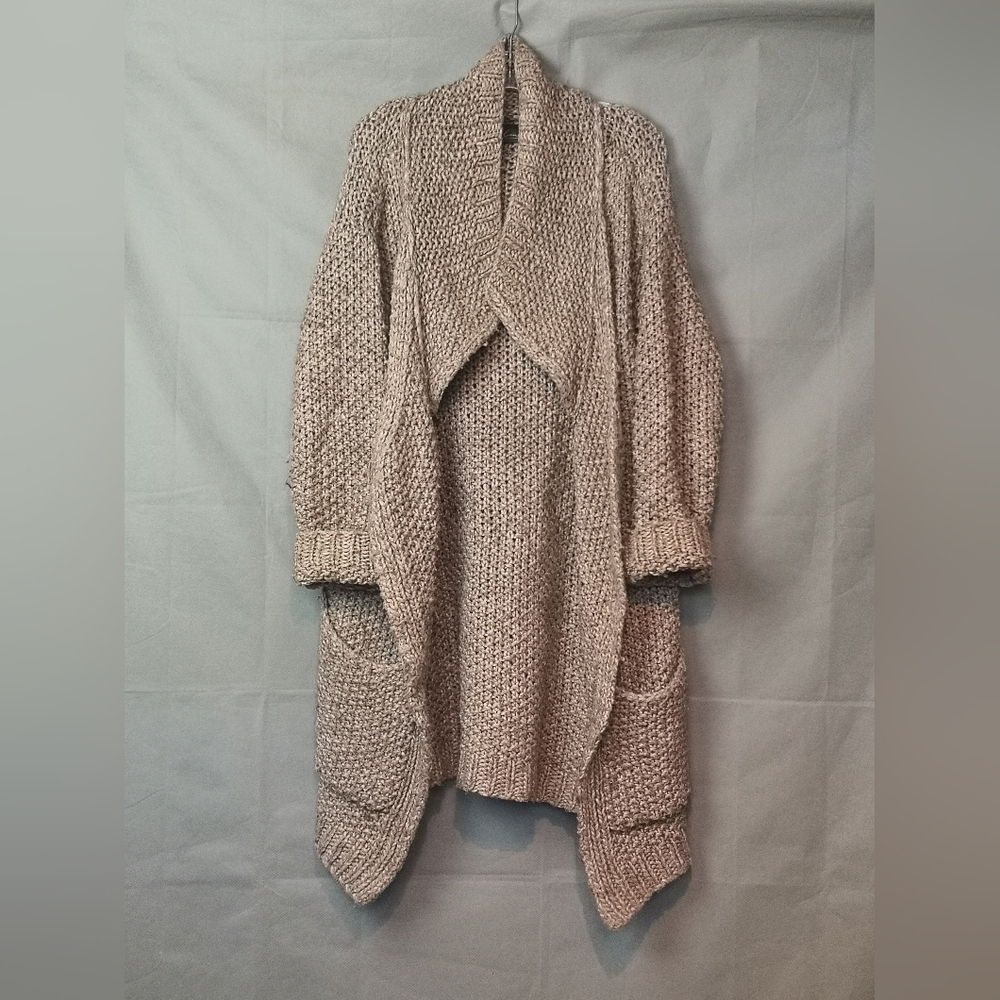 Vintage TAN/BEIGE Oversized Tweed Chunky Knit Handmade Cozy Cardigan Coat